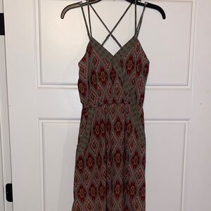 Xhilaration Strapless Dress with Red and Green Geometric Pattern